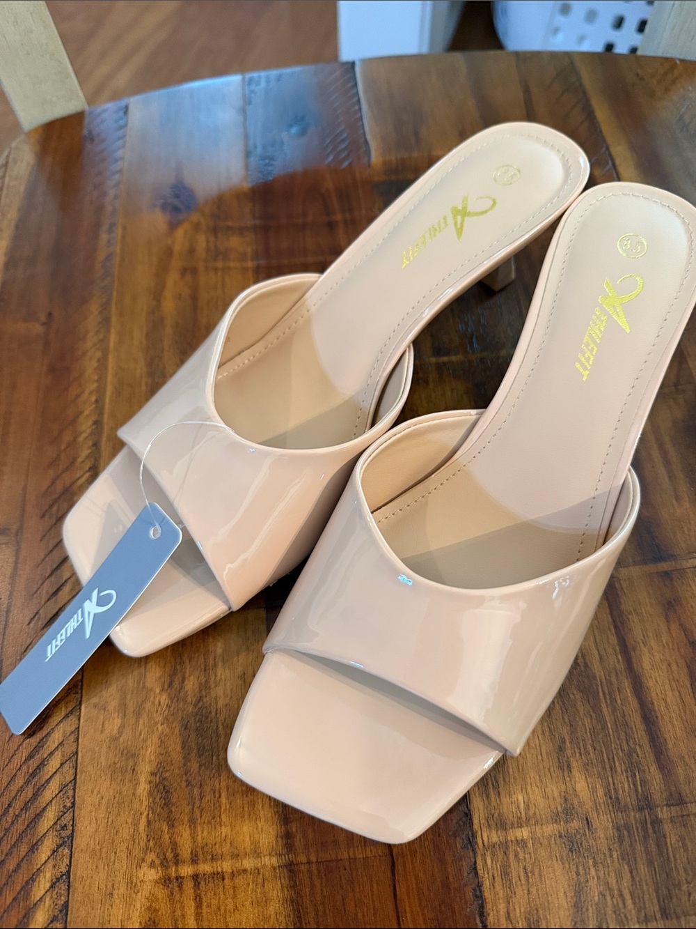 Women's Nude Kitten Square Heel Slide Sandals